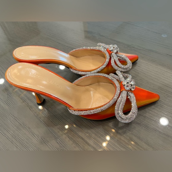 MACH & MACH Double Bow Crystal-Embellished Mules in Orange - Picture 3 of 8